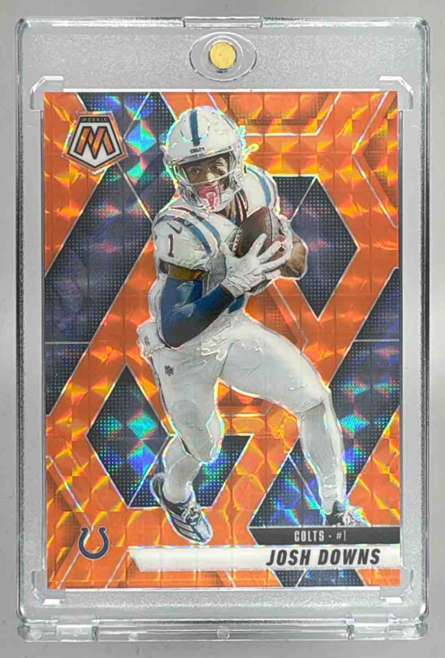Card image for 2025 Panini Football Mosaic Josh Downs Orange Prizm /199 #145 Indianapolis Colts