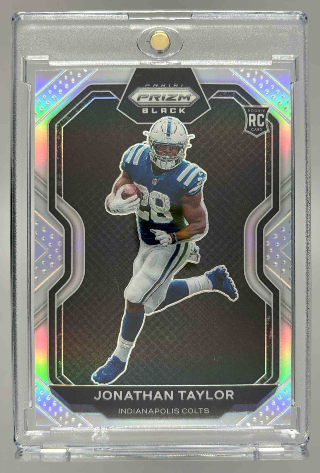 Card image for 2020 Panini Chronicles Jonathan Taylor Prizm Black Silver #PB-7 RC Colts