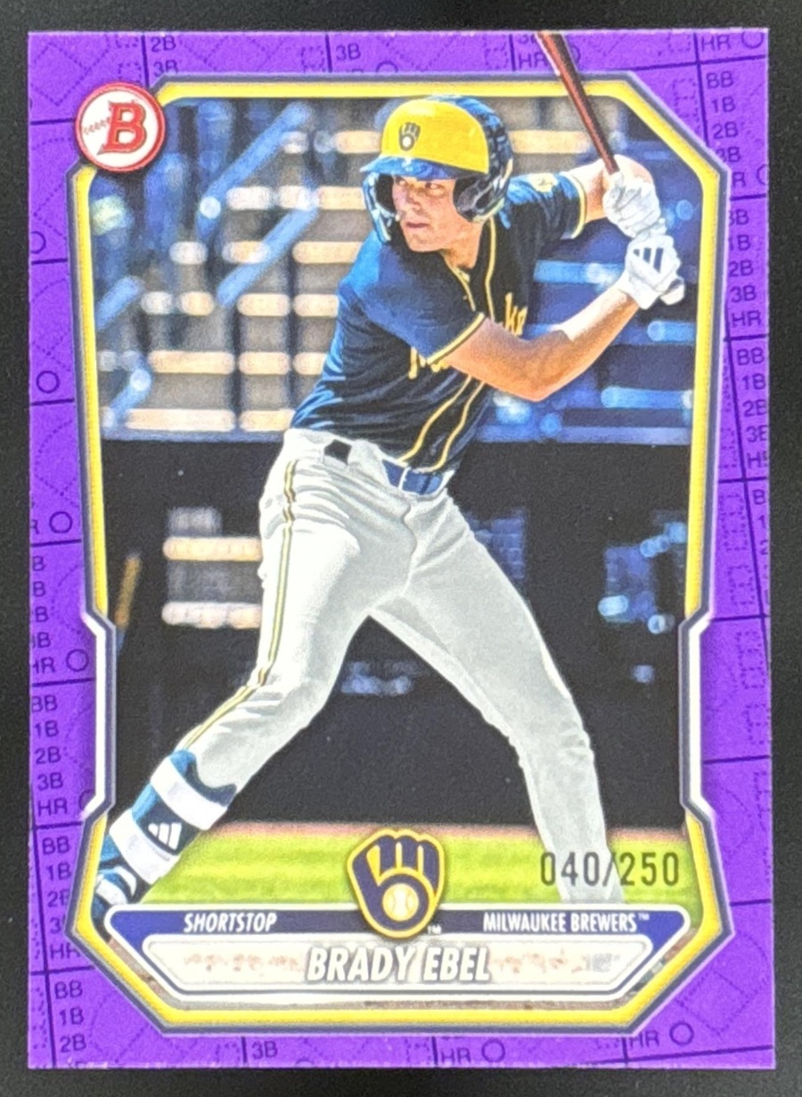 Card image for Brady Ebel 2026 Bowman Purple Pattern /250 Prospects Milwaukee Brewers