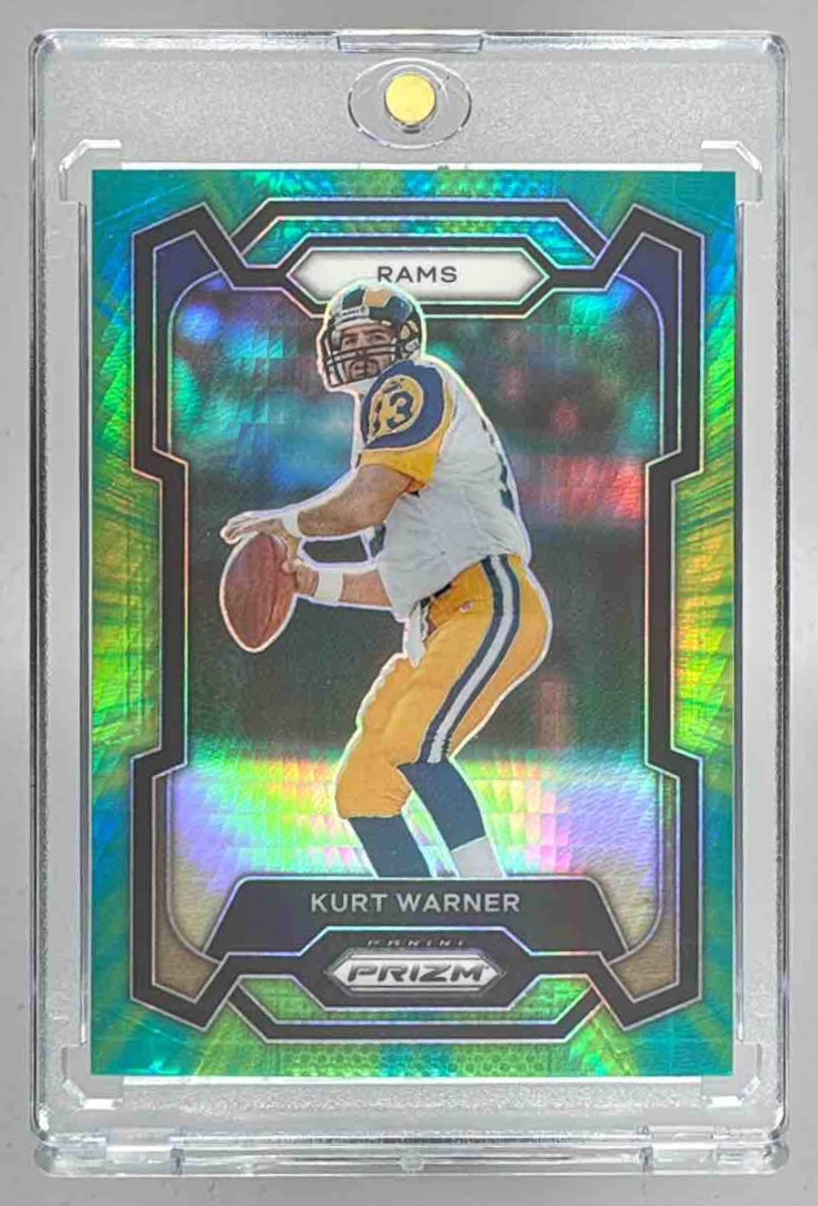 Card image for 2023 Panini Football Prizm Kurt Warner Hyper /175 #166 St. Louis Rams