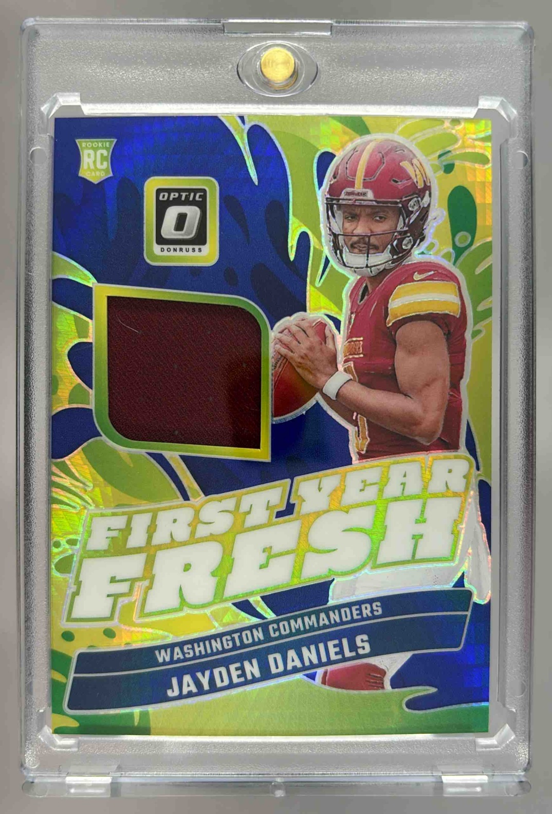 Card image for 2024 Panini Donruss Optic Jayden Daniels First Year Fresh Blue Hyper #FYF-JDS MEM RC Commanders