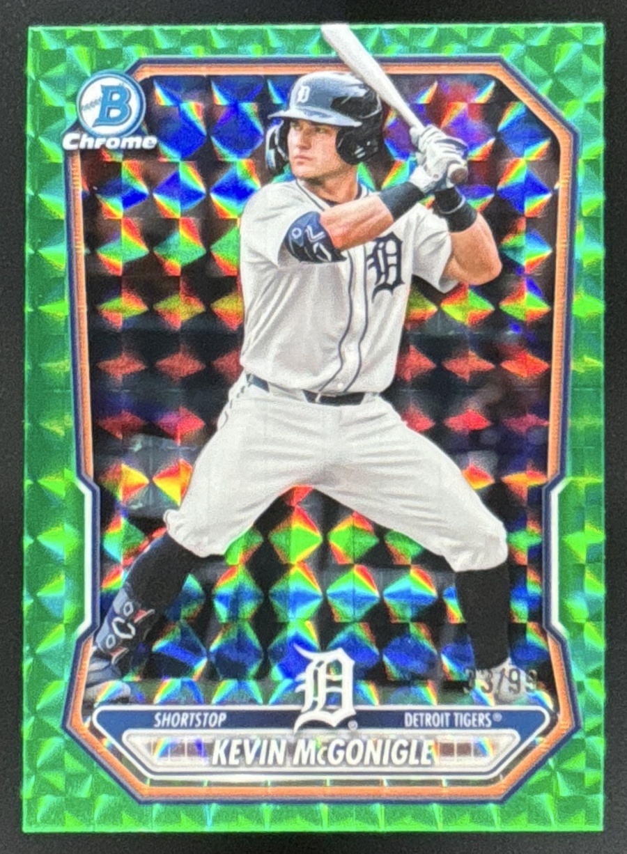 Card image for 2026 Bowman Kevin McGonigle Chrome Prospects Green Geometric Refractor /99