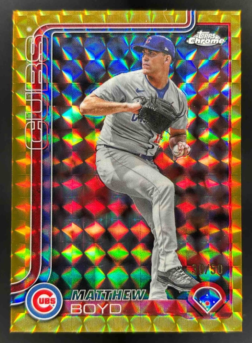 Card image for 2025 Topps Chrome Update Matthew Boyd Gold Geometric Refractor /50 #USC184 Cubs