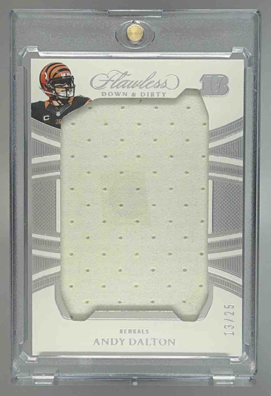 Card image for 2025 Panini Flawless Andy Dalton Down and Dirty /25 #11 MEM Bengals