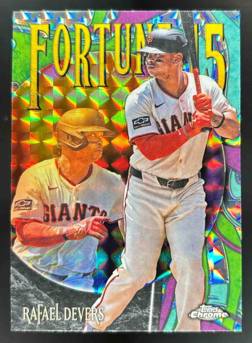 Card image for 2025 Topps Chrome Update Rafael Devers Fortune 15 Geometric Refractor #F15-12