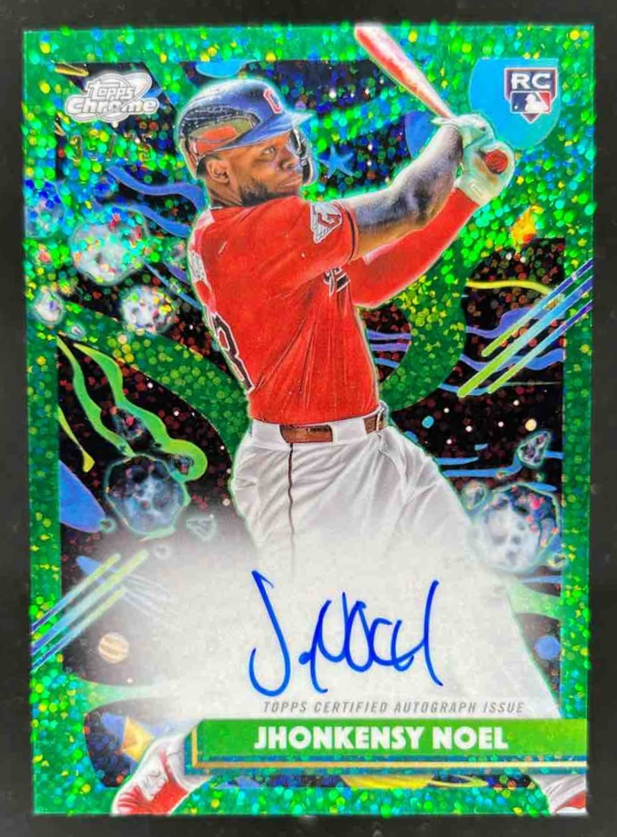 Card image for Jhonkensy Noel 2025 Topps Cosmic Chrome Auto Green Space Dust Refractor /75