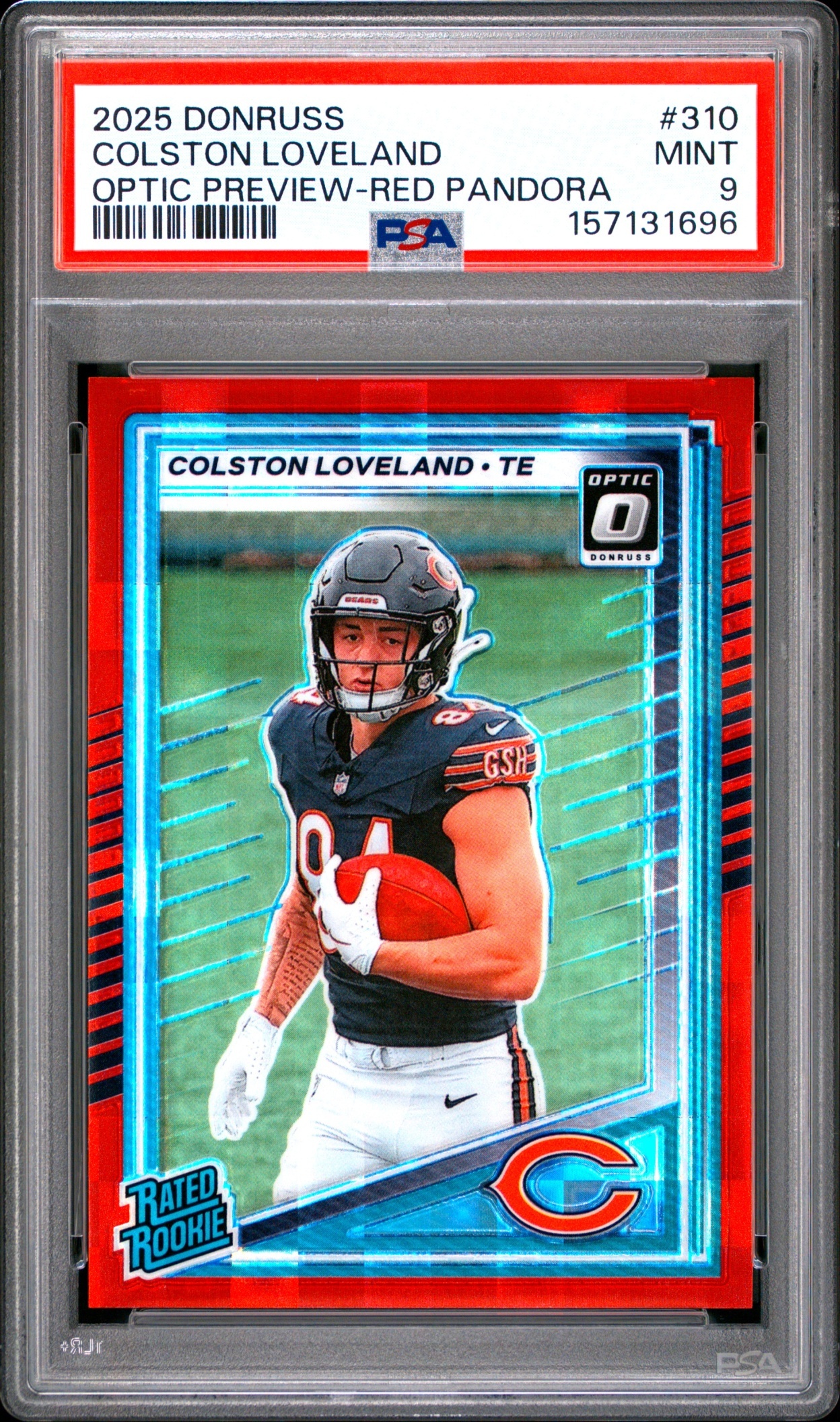 Card image for 2025 Panini Donruss Colston Loveland Optic Rated Rookie Preview Red Pandora #310 RC Bears