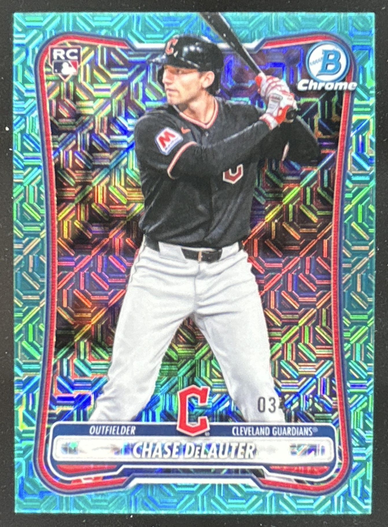 Card image for Chase DeLauter 2026 Bowman Chrome Mega Box Aqua Mojo Refractor /125