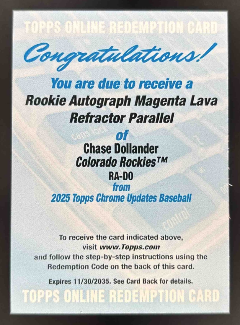 Card image for 2025 Topps Chrome Update Chase Dollander Lava Lamp Auto Magenta/Purple /299 RC