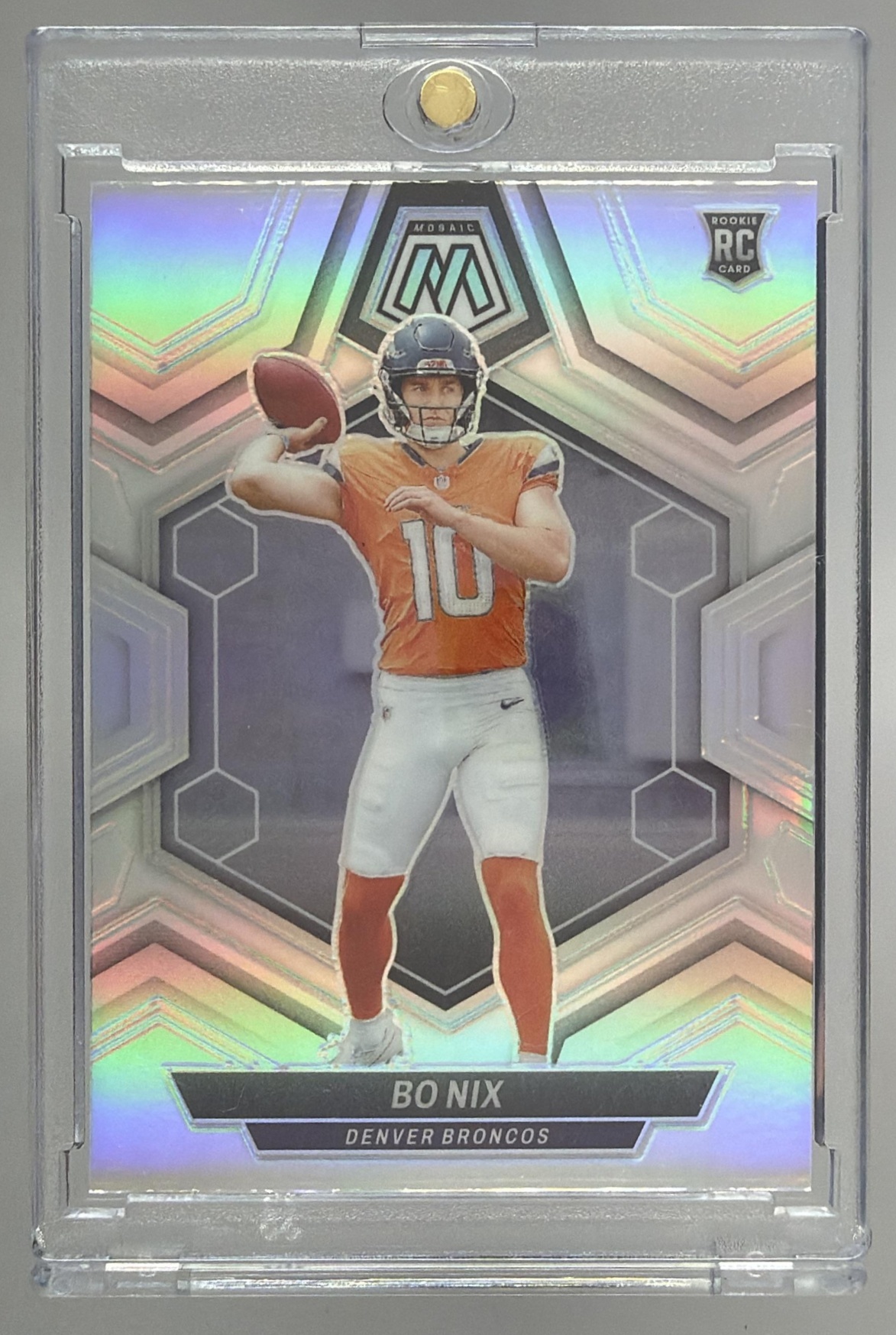 Card image for 2024 Panini Football Mosaic Bo Nix Silver Prizm #312 RC Denver Broncos