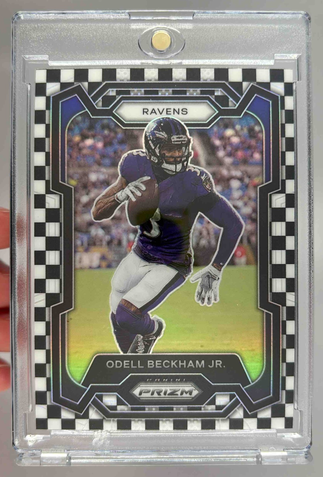 Card image for 2023 Panini Prizm Odell Beckham Jr. Black and White Checker #25 Ravens
