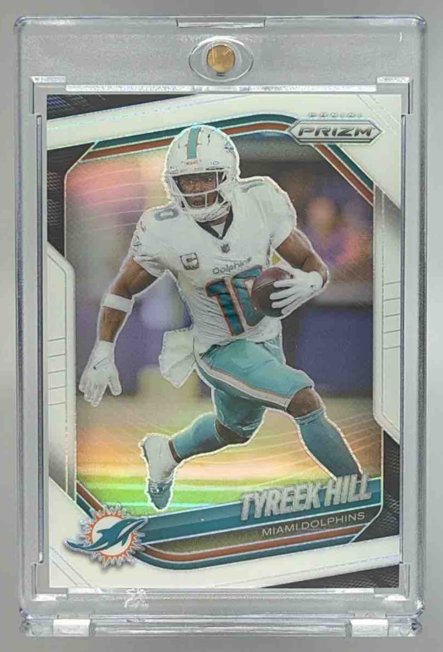 Card image for 2025 Panini Football Prizm Tyreek Hill Blue Shimmer /35 #249 Miami Dolphins