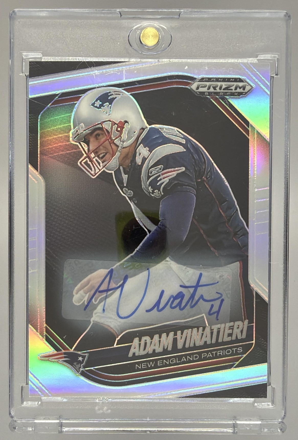 Card image for 2025 Panini Football Prizm Black Adam Vinatieri Auto #94 New England Patriots
