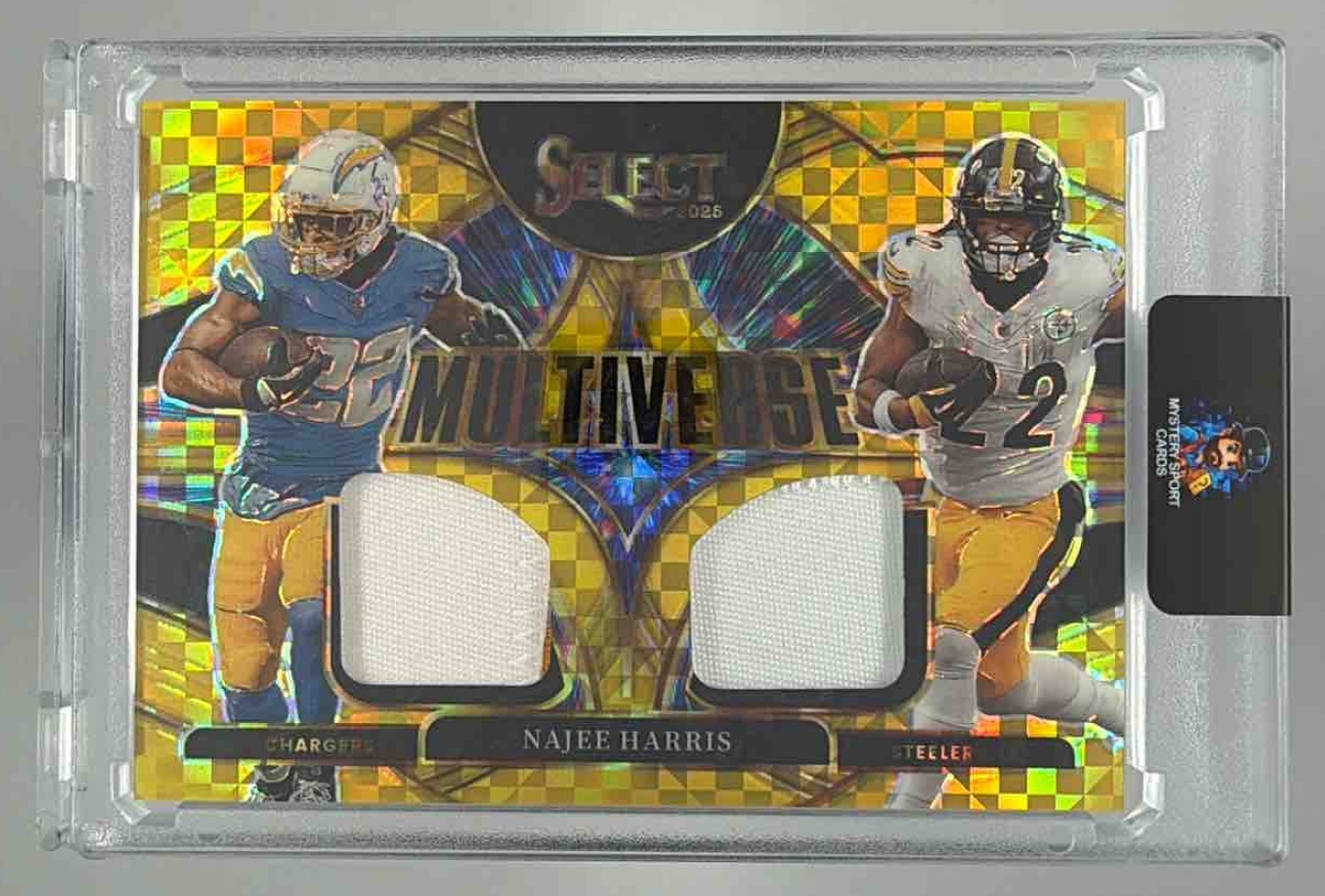 Card image for 2025 Panini Select Najee Harris Multiverse Jerseys Gold Prizm /10 #MVJ-NHS