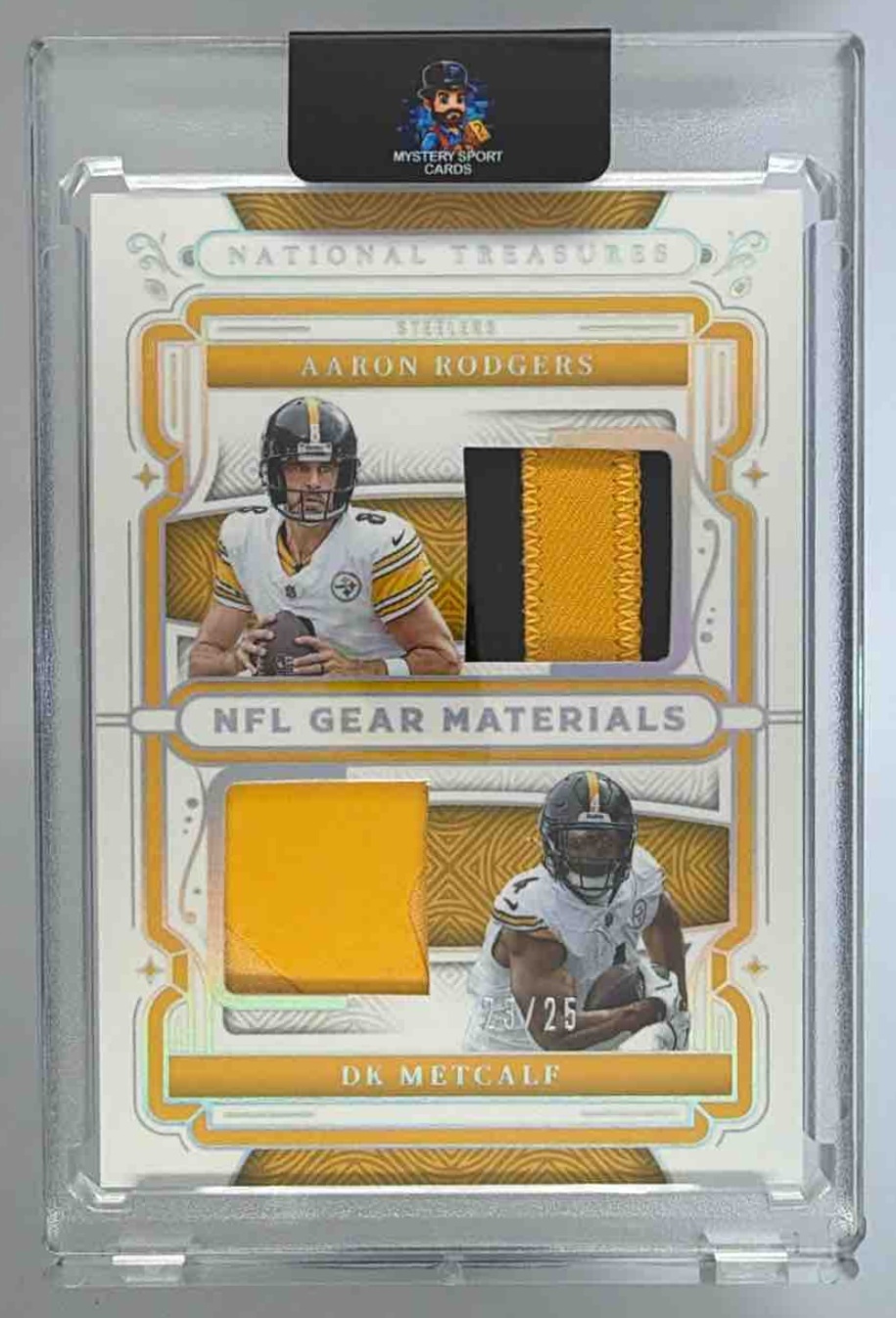 Card image for 2025 Panini National Treasures DK Metcalf Framed Fabric Holo Silver /25 #FF-DKF Steelers
