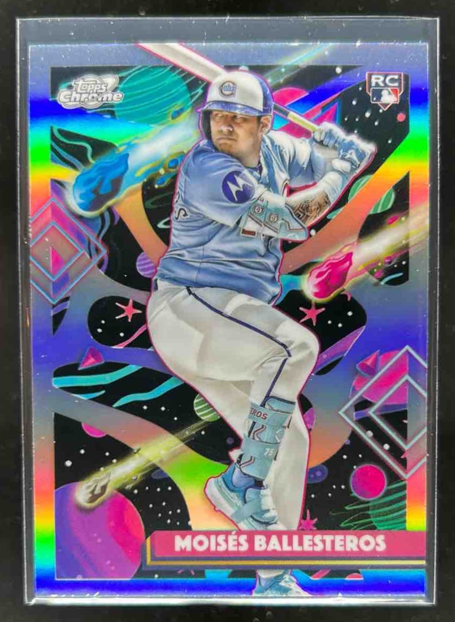 Card image for Moises Ballesteros 2025 Topps Baseball Cosmic Chrome Refractor RC Chicago Cubs