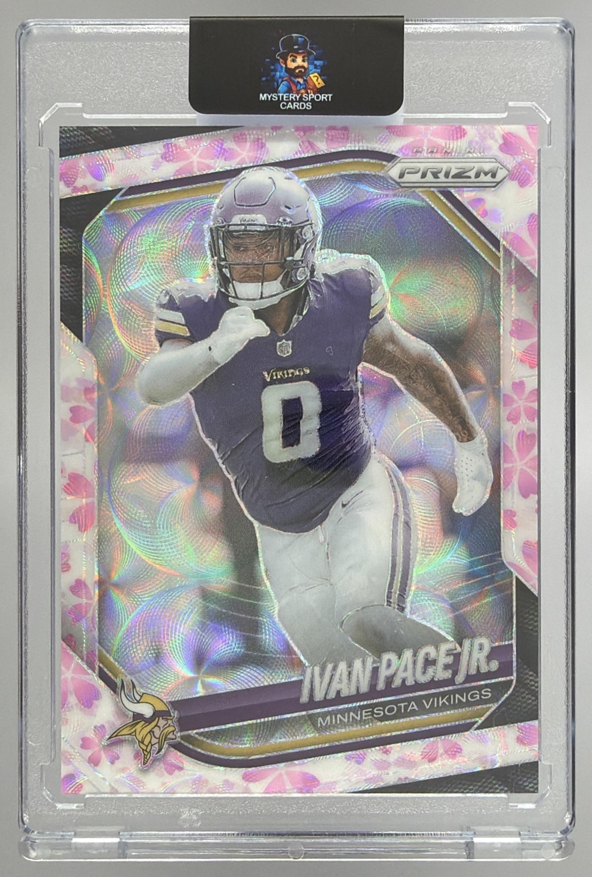 Card image for 2025 Panini Prizm Ivan Pace Jr. Choice Cherry Blossom /15 #77 Vikings