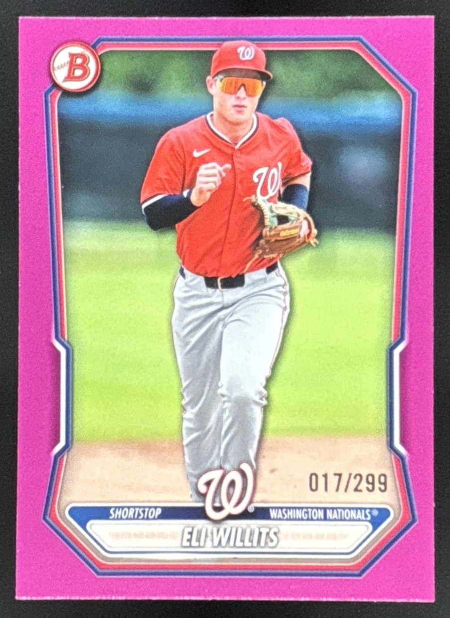 Card image for Eli Willits 2026 Bowman Fuchsia Border /299 Prospects Washington Nationals