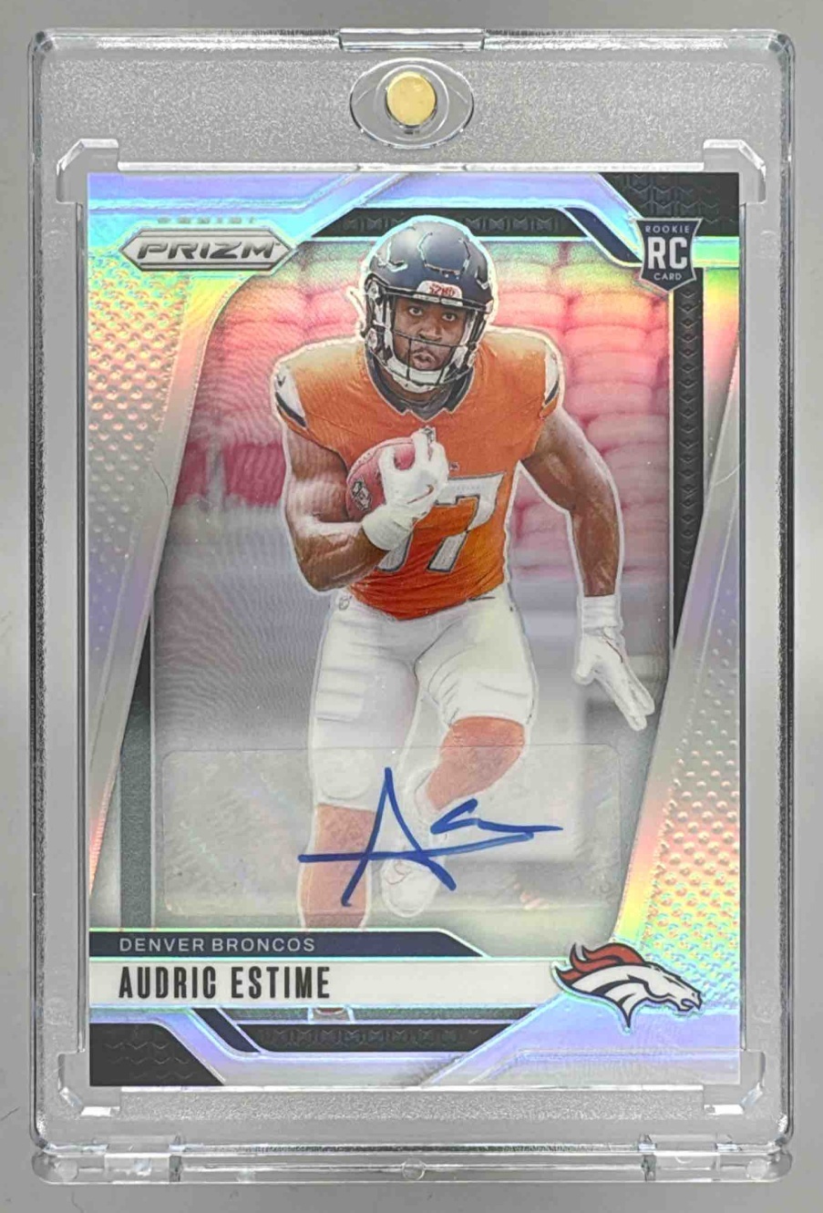 Card image for 2024 Panini Football Prizm Audric Estime Auto Silver #306 RC Denver Broncos