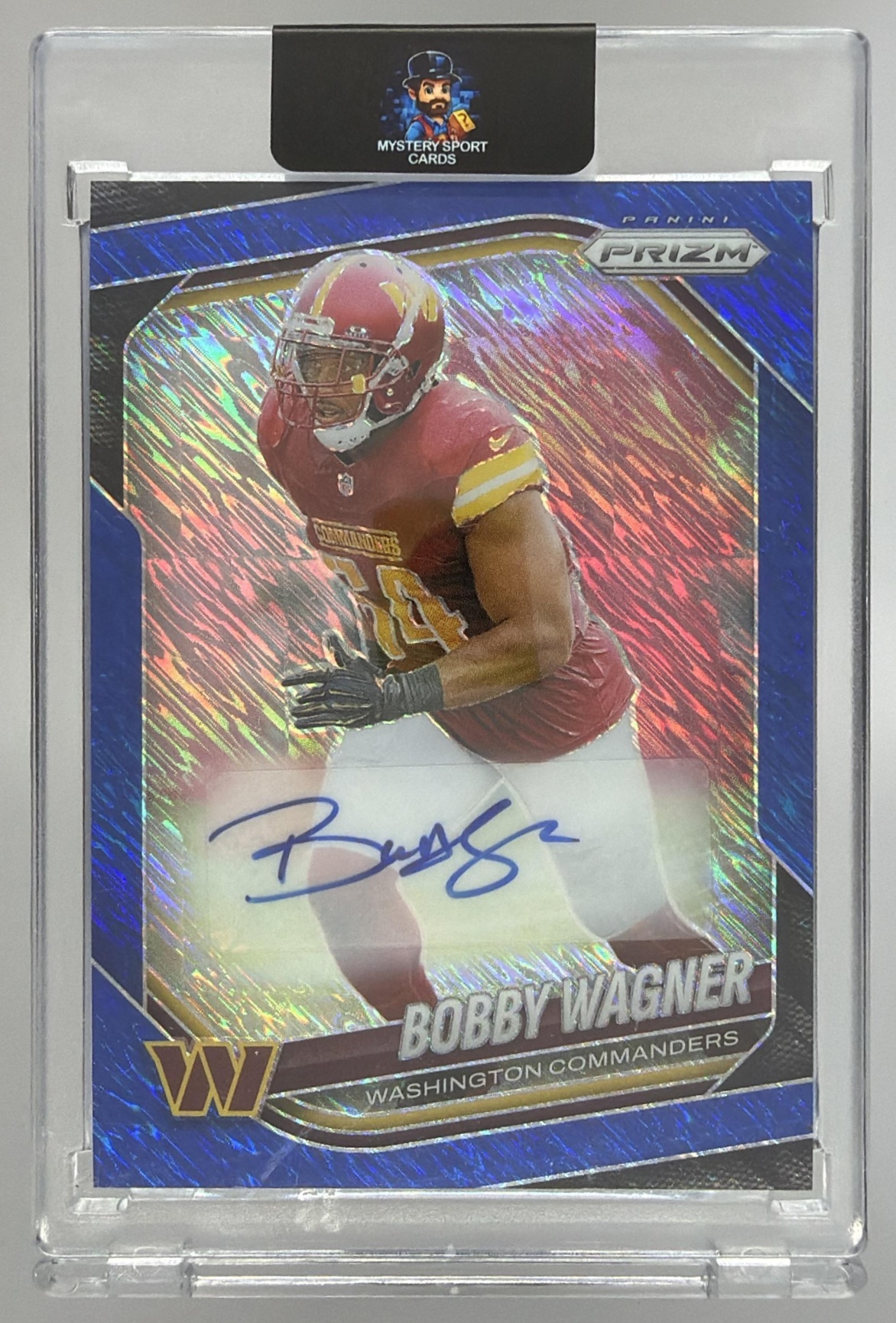 Card image for 2025 Panini Prizm Bobby Wagner Auto Blue Shimmer /25 #261 Commanders
