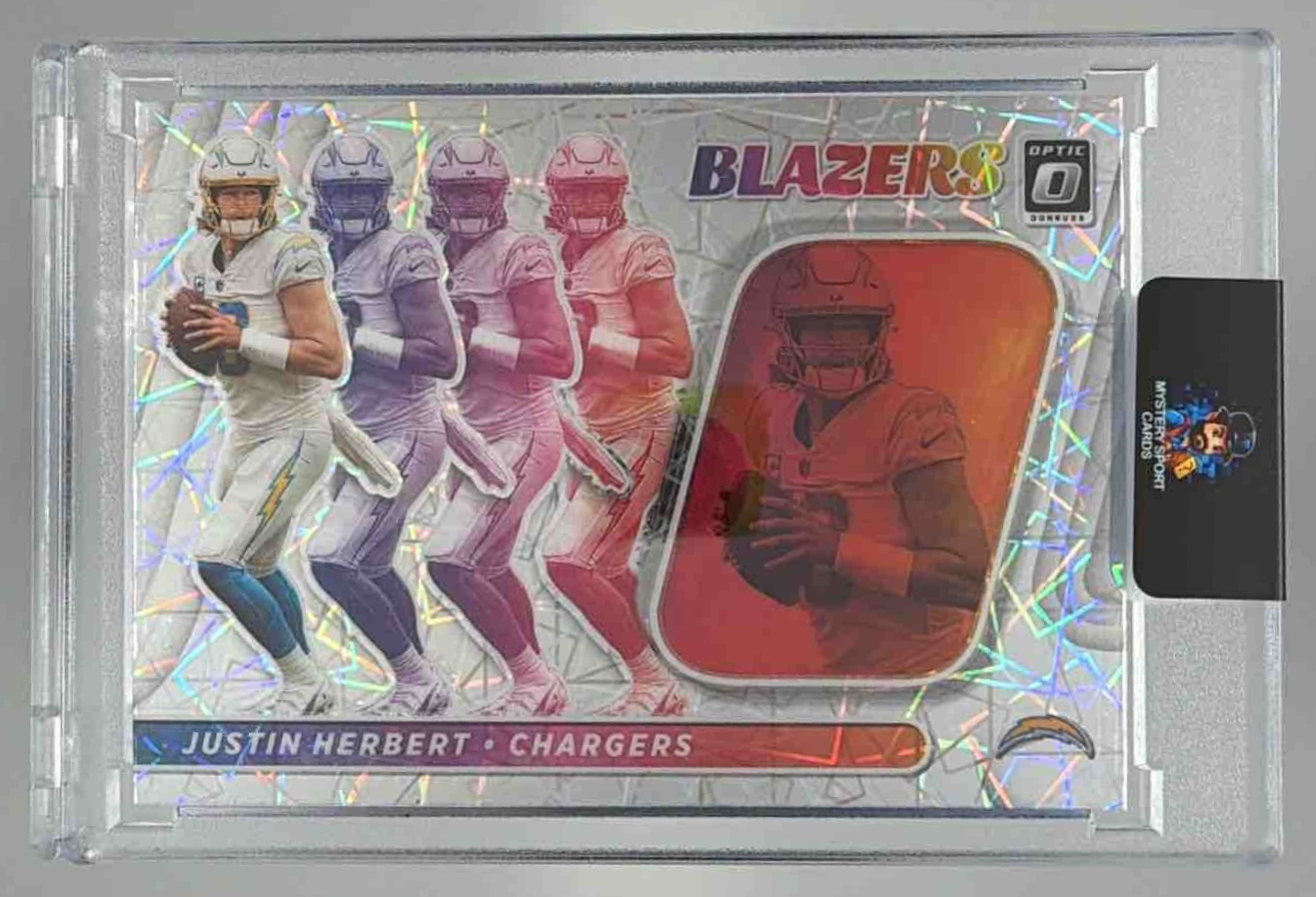 Card image for 2022 Panini Donruss Optic Justin Herbert Blazers #B-5 Chargers