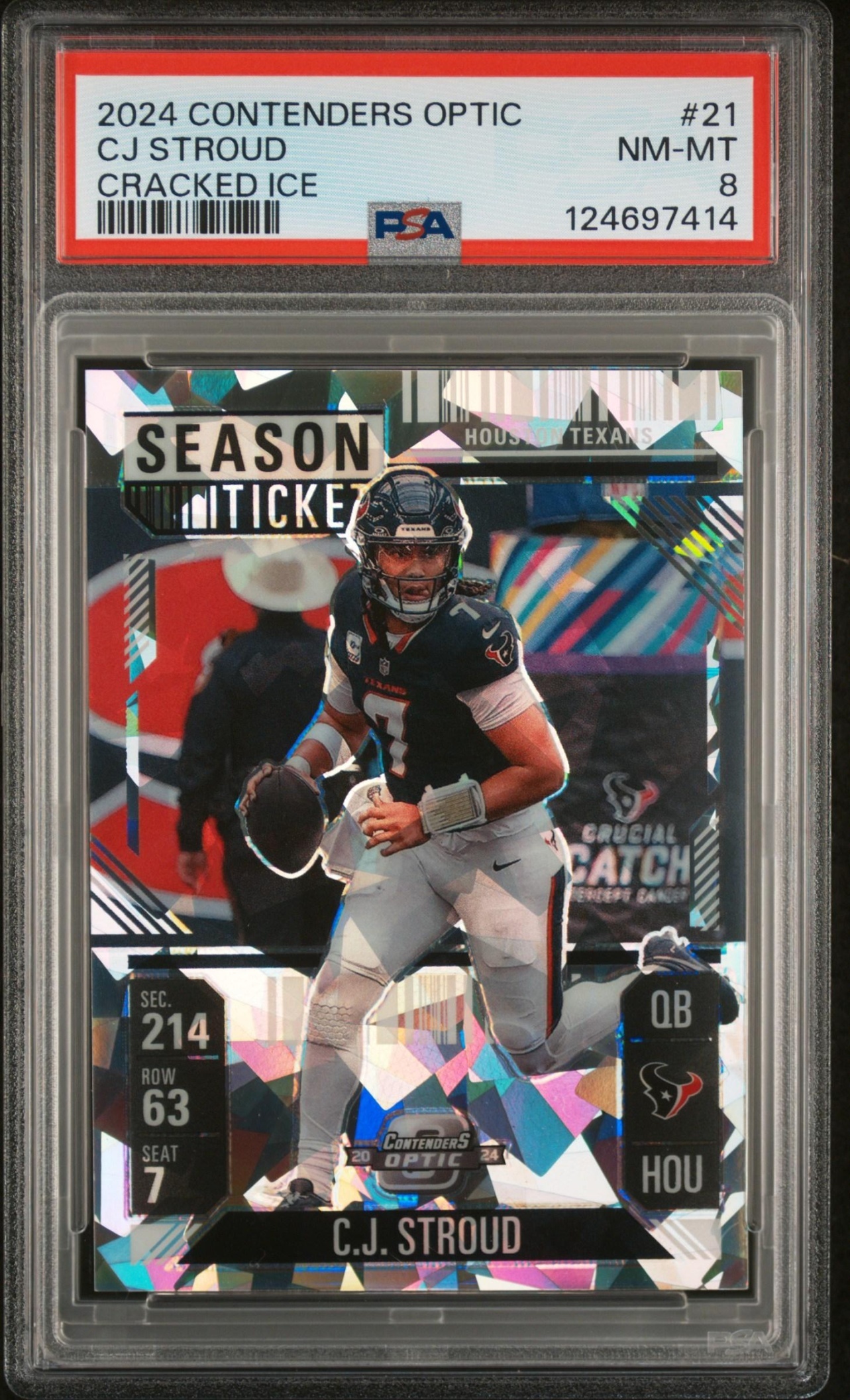 Card image for 2024 Panini Contenders Optic C.J. Stroud Season Ticket Cracked Ice Prizm /22 #21 Texans