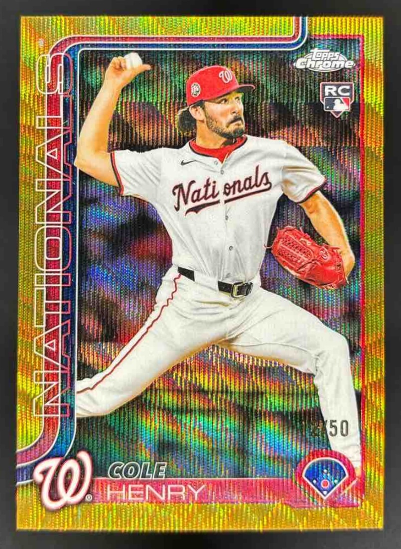 Card image for 2025 Topps Chrome Update Cole Henry Gold Wave Refractor /50 #USC72 RC Nationals