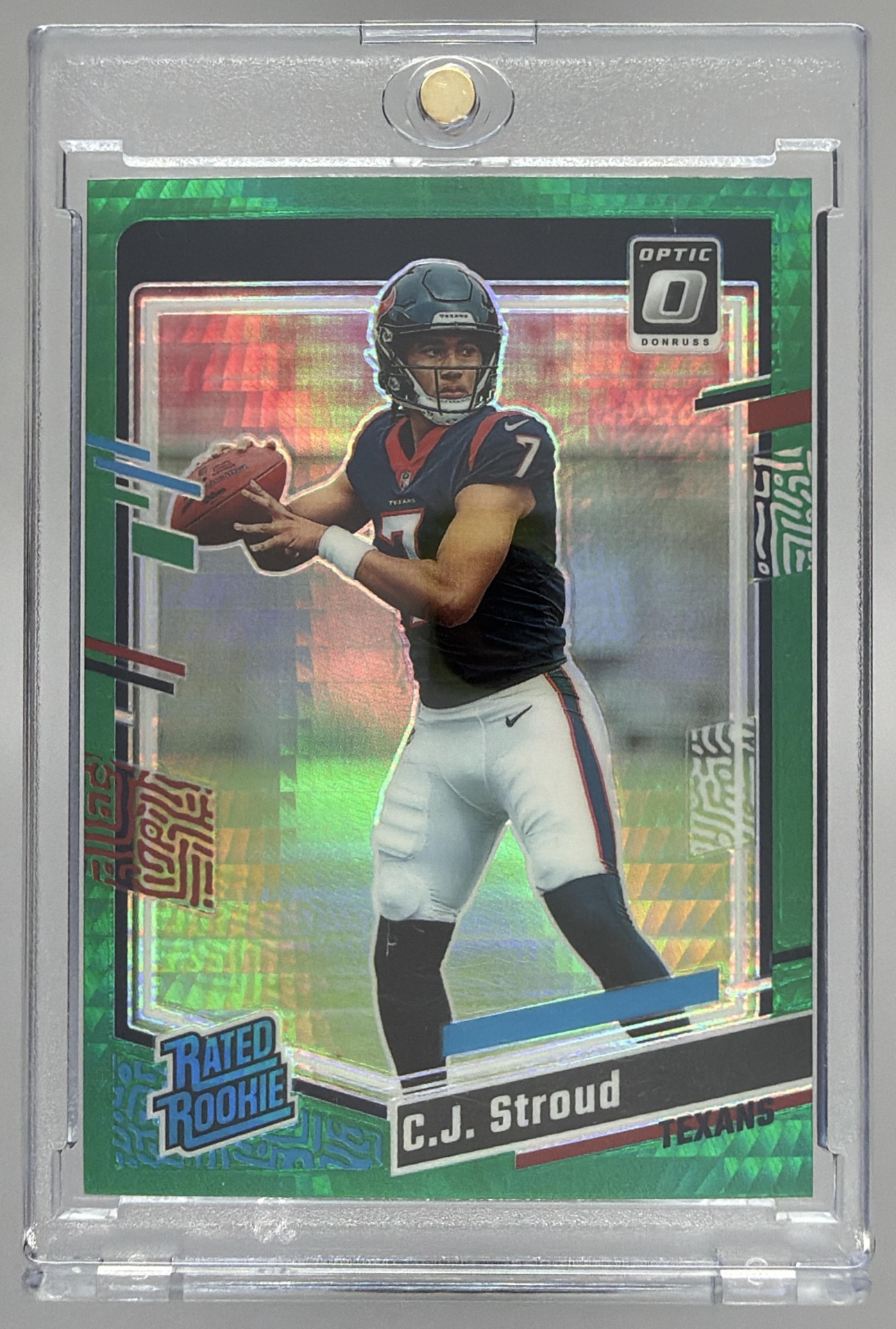 Card image for 2023 Panini Donruss Optic C.J. Stroud Green Velocity Prizm #244 RC Rated Rookie Texans
