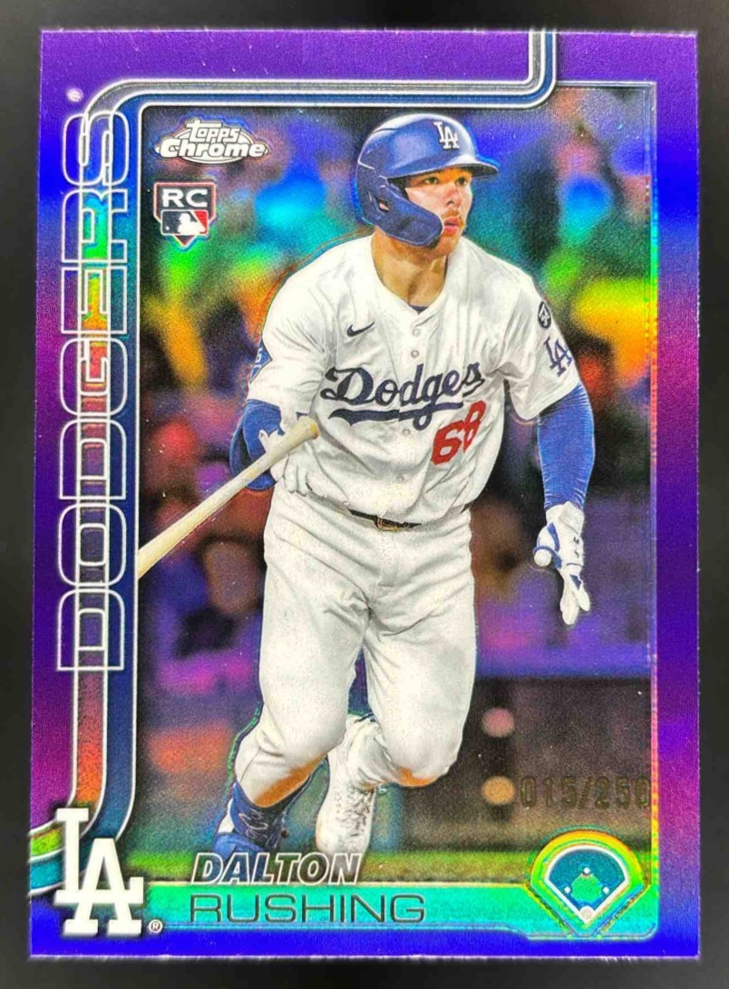 Card image for 2025 Topps Chrome Update Dalton Rushing Purple Refractor /250 #USC129 RC Dodgers
