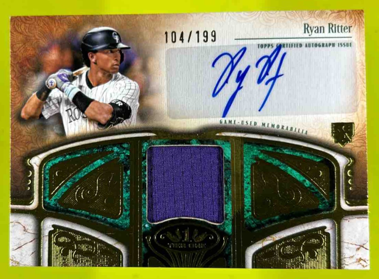 Card image for Ryan Ritter 2026 Topps Baseball Tier One Auto Relic /199 MEM Colorado Rockies