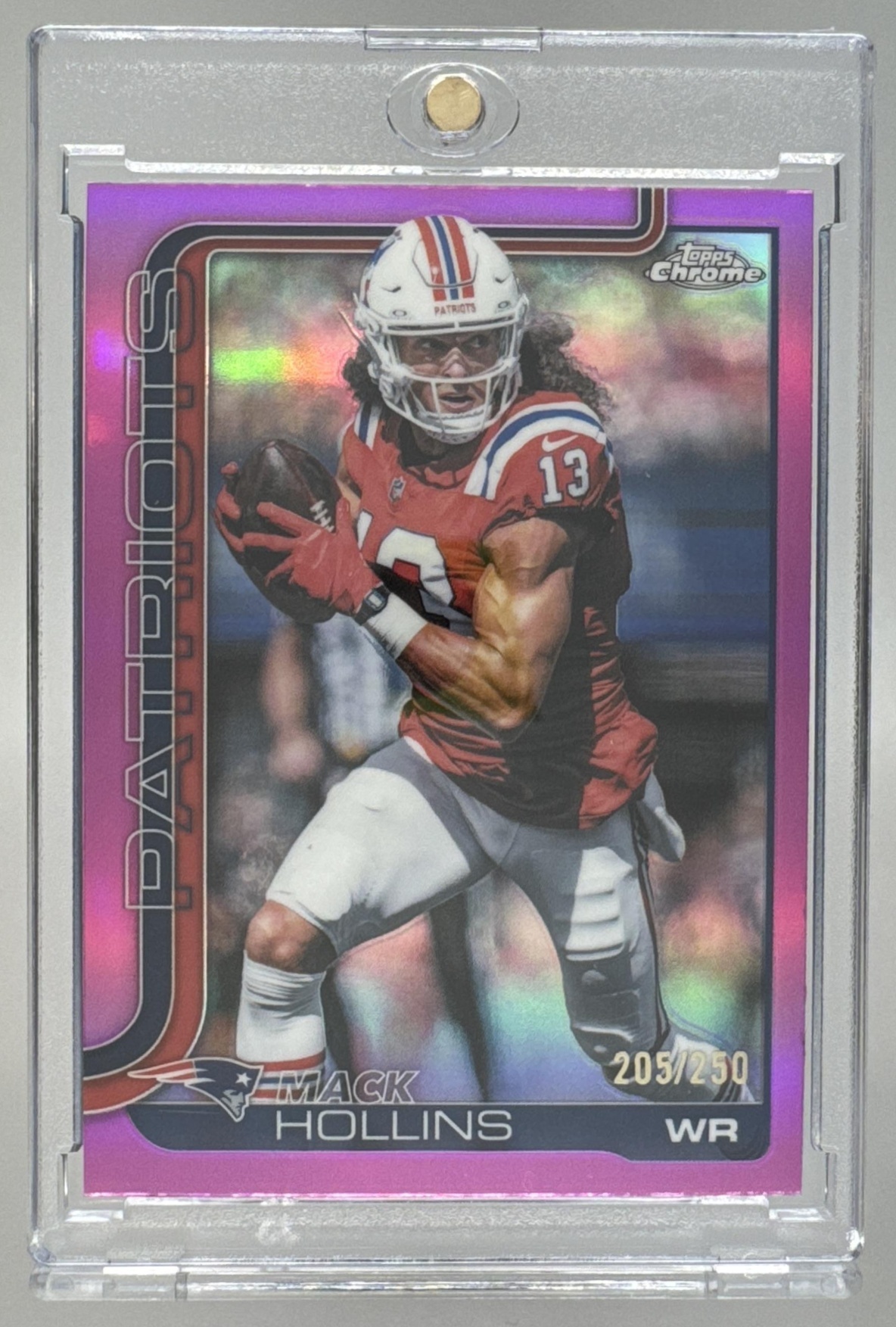 Card image for 2025 Topps Chrome Mack Hollins Pink Wave Refractor /250 #206 Patriots