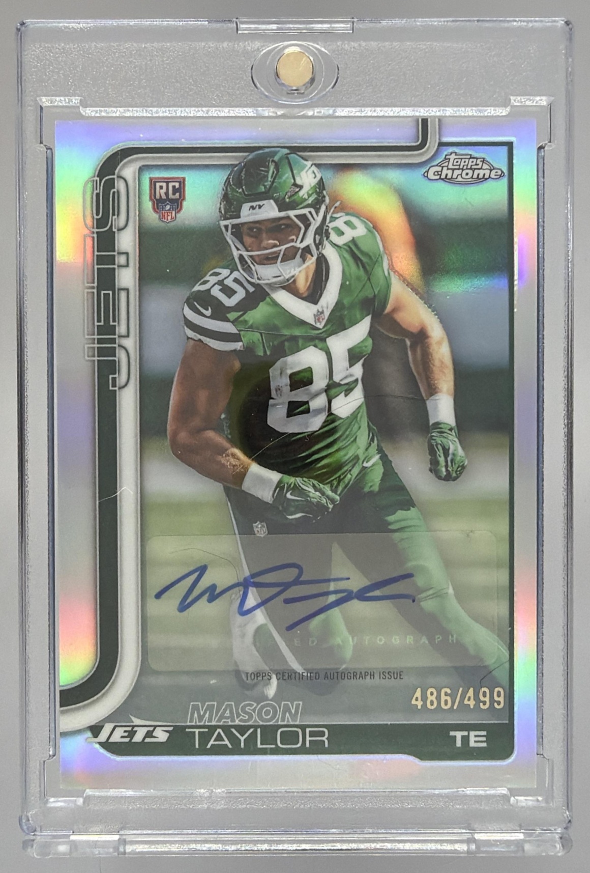 Card image for 2025 Topps Chrome Mason Taylor Rookie Auto Refractor /499 #RA-MT RC Jets