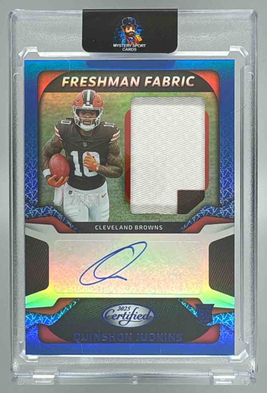 Card image for 2025 Panini Certified Quinshon Judkins Freshman Fabric Mirror Signatures /499 #FBC-QJS MEM RC Auto Browns