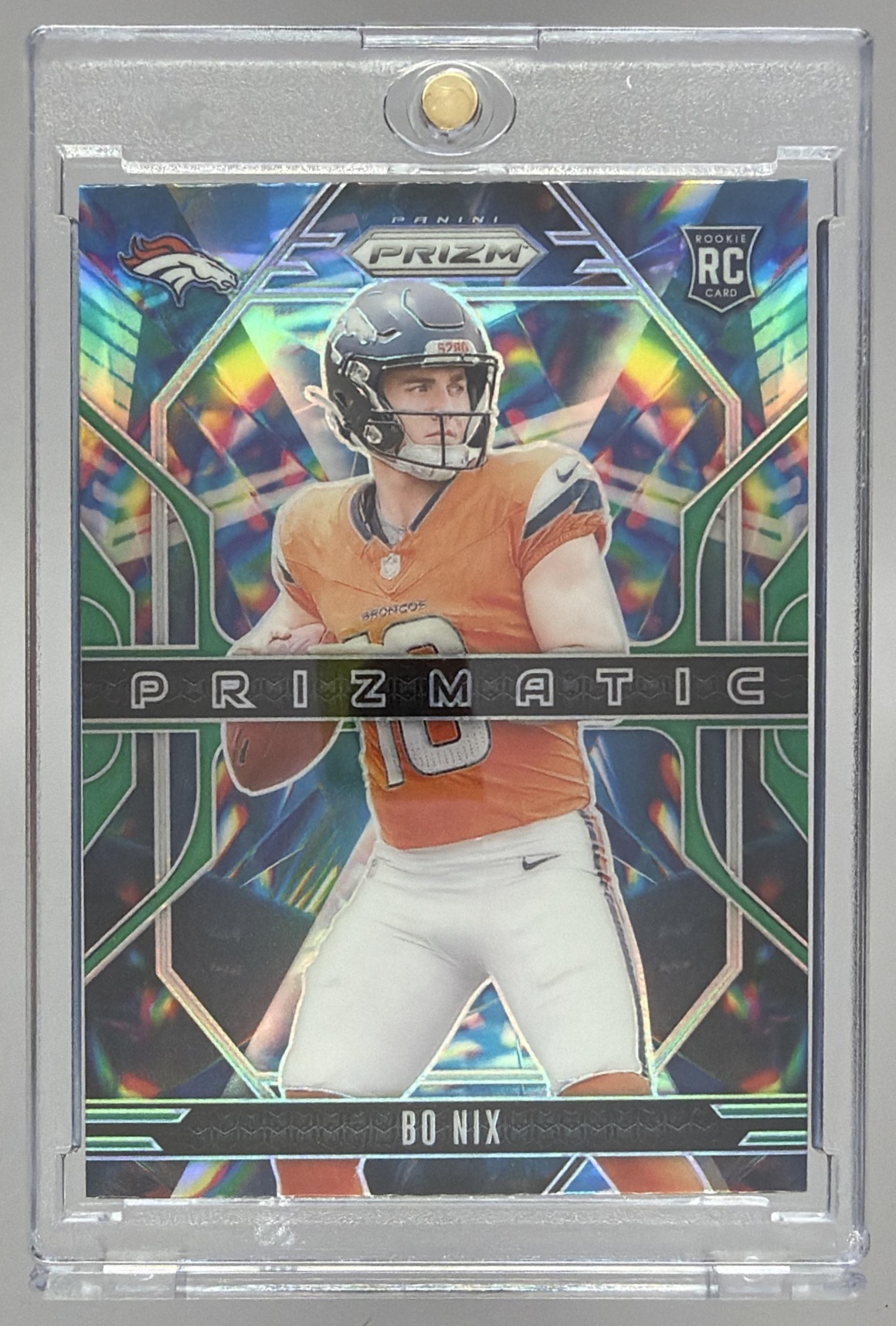 Card image for 2024 Panini Football Prizm Bo Nix Prizmatic Silver #11 RC Denver Broncos