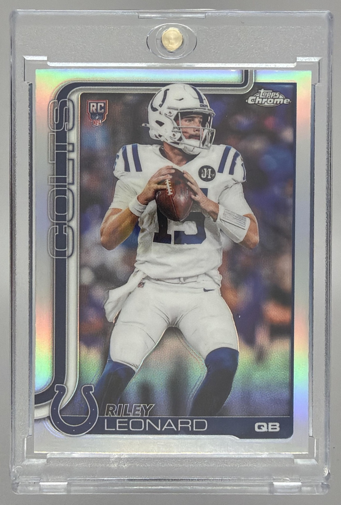Card image for 2025 Topps Chrome Riley Leonard Rookie Refractor #318 RC Colts