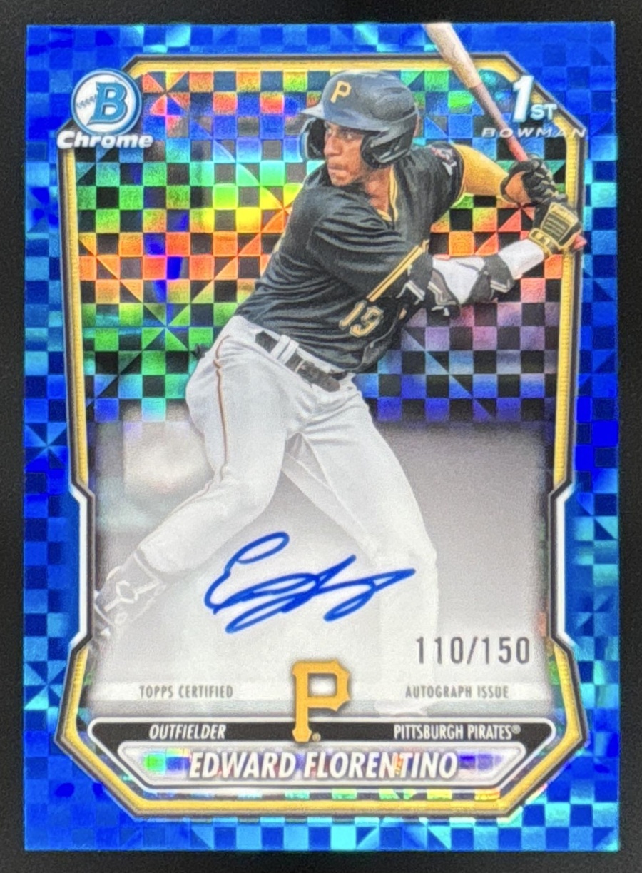 Card image for 2026 Bowman Edward Florentino Chrome Auto Blue X-Fractor /150 1st Prospect