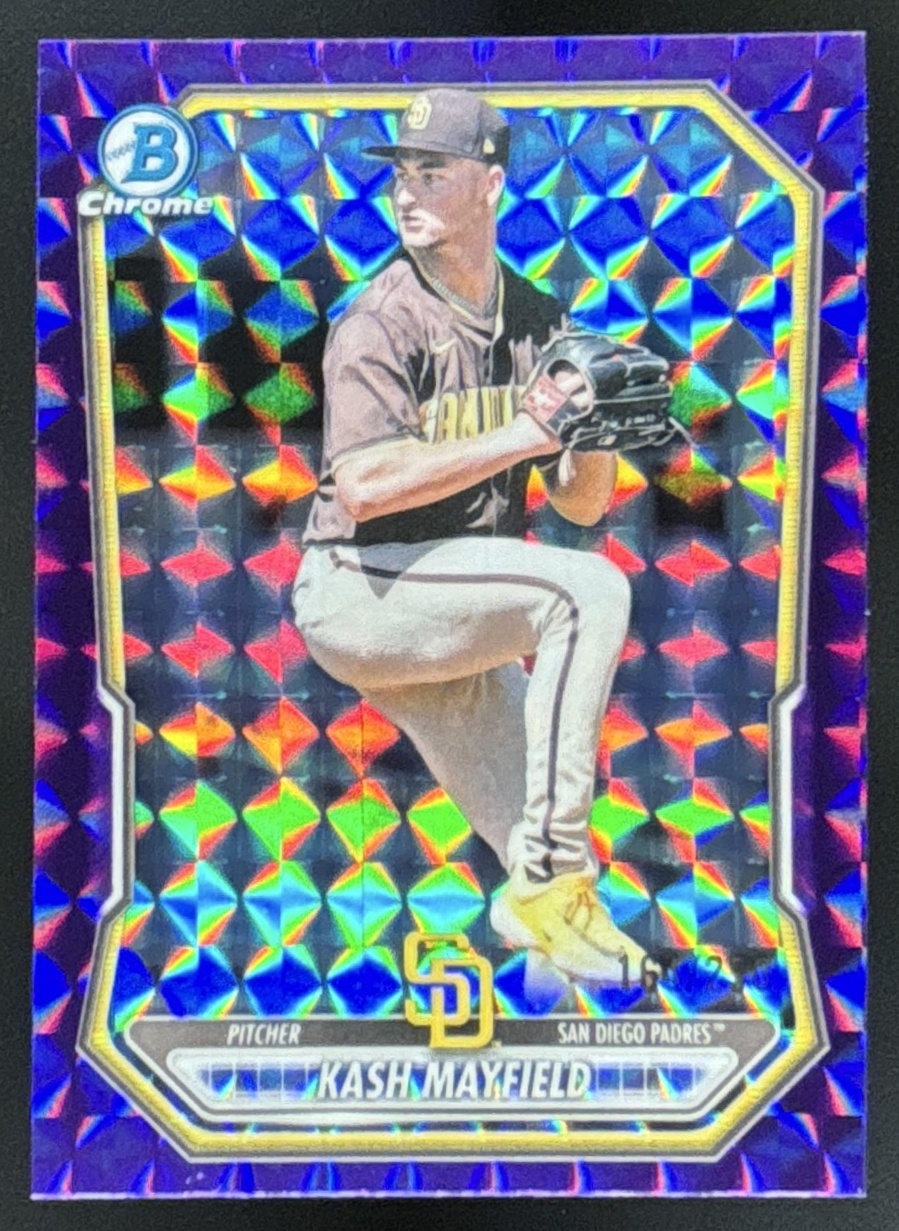 Card image for 2026 Bowman Kash Mayfield Chrome Prospects Purple Geometric Refractor /250