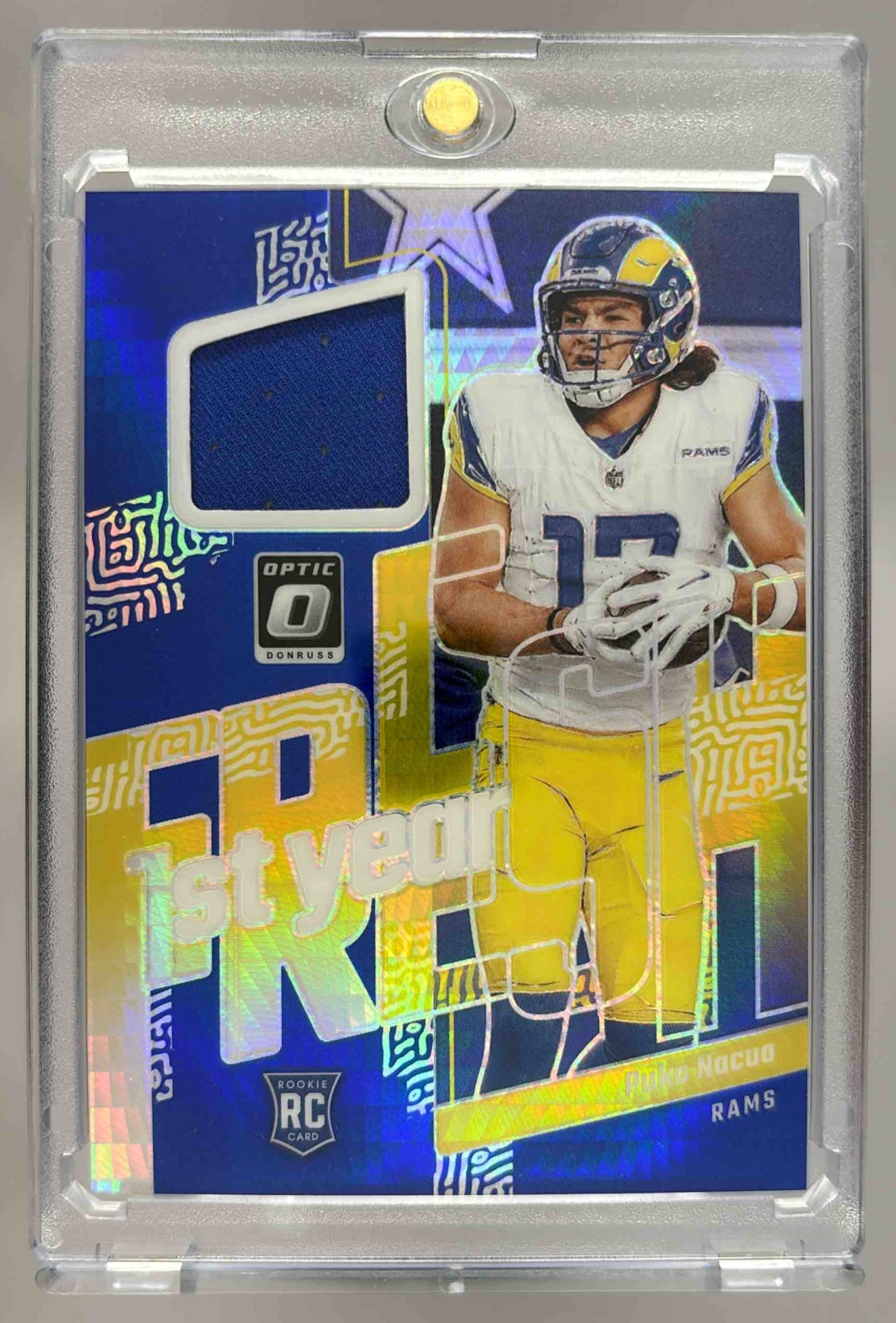 Card image for 2023 Panini Donruss Optic Puka Nacua First Year Fresh Blue Hyper #FYF-PN MEM RC Rams