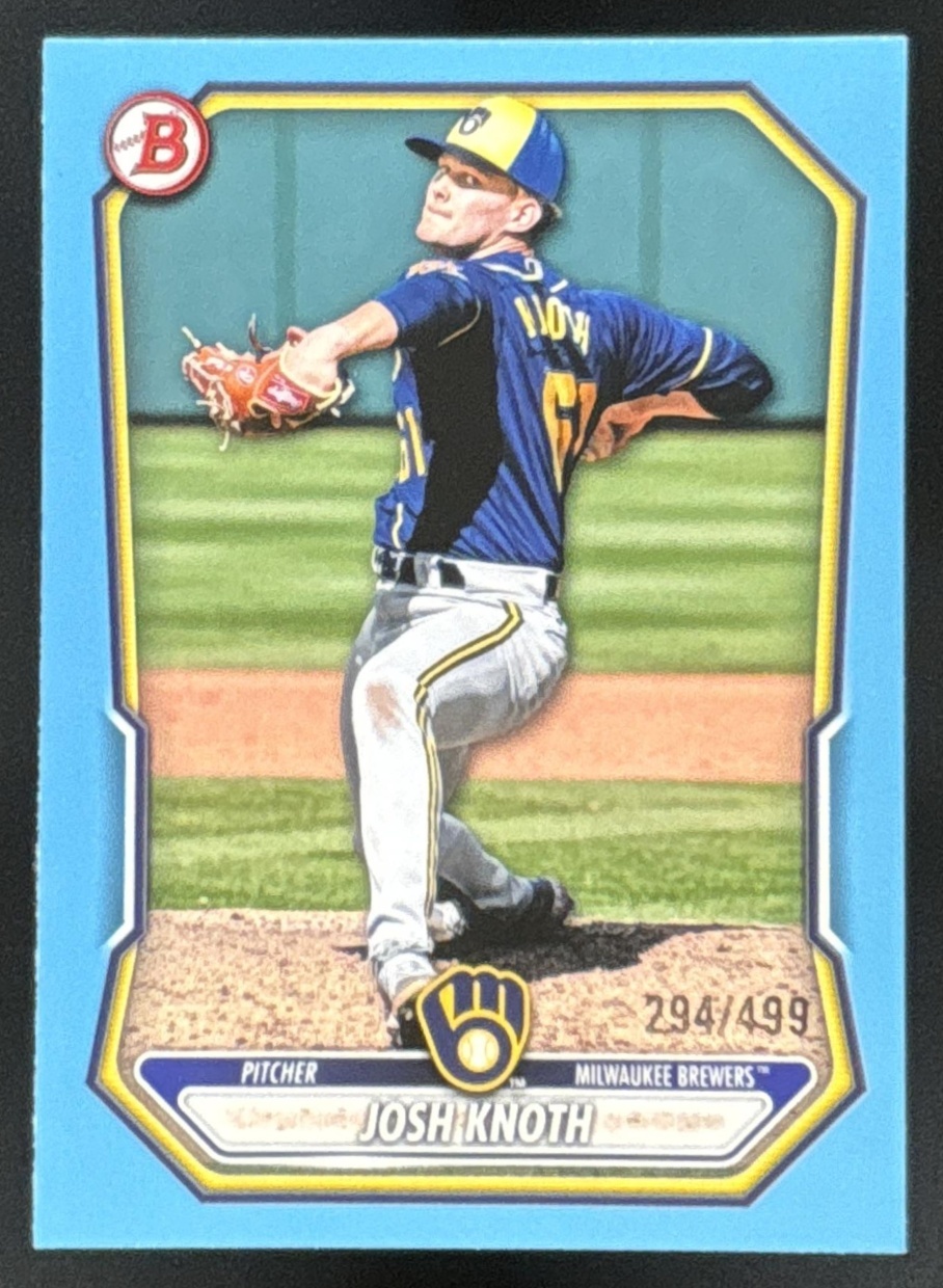 Card image for Josh Knoth 2026 Bowman Sky Blue Border /499 Prospects Milwaukee Brewers