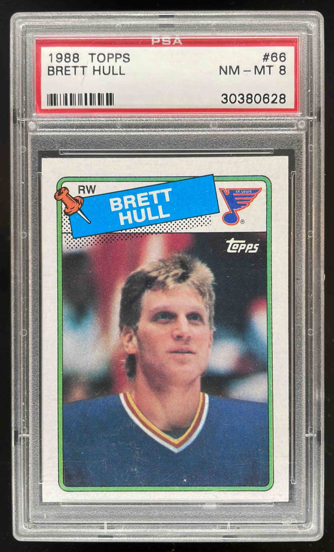 Card image for 1988-89 TOPPS BRETT HULL #66 RC PSA 8 NM/MT ROOKIE ST. LOUIS BLUES