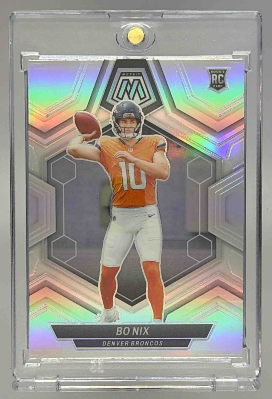 Card image for 2024 Panini Football Mosaic Bo Nix Silver Prizm #312 RC Denver Broncos