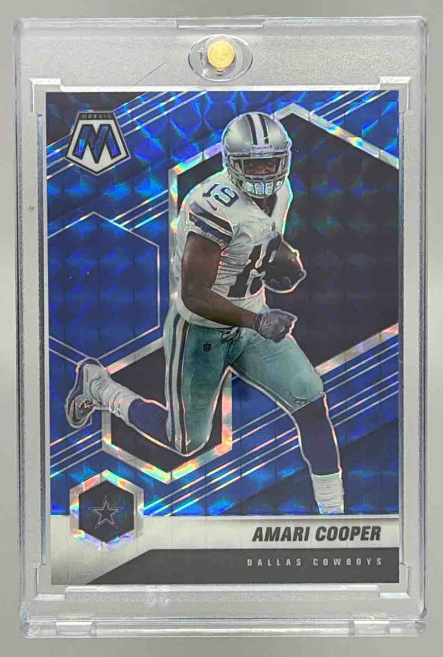 Card image for 2021 Panini Football Mosaic Amari Cooper Prizm Blue /99 #59 Dallas Cowboys