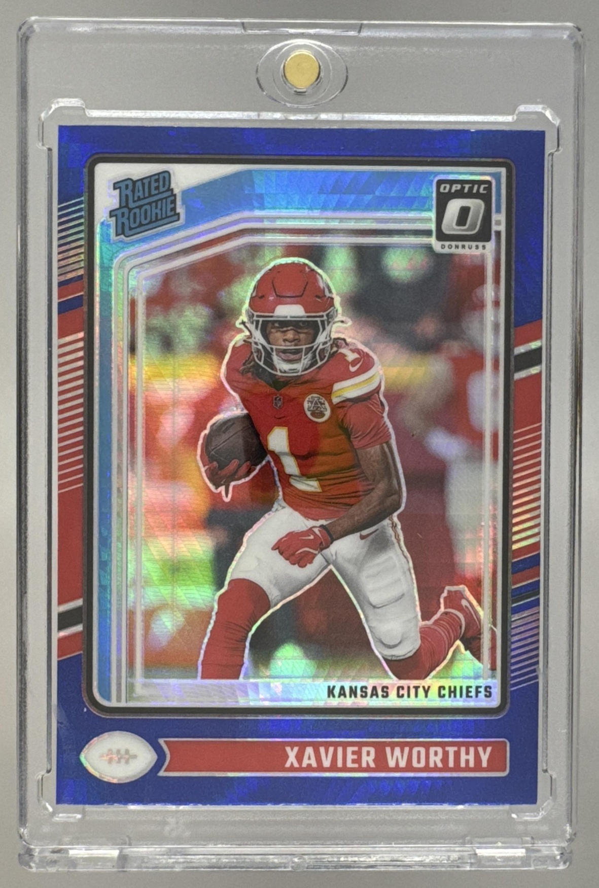 Card image for 2024 Panini Donruss Optic Xavier Worthy Purple Shock #300 Rated Rookie Chiefs
