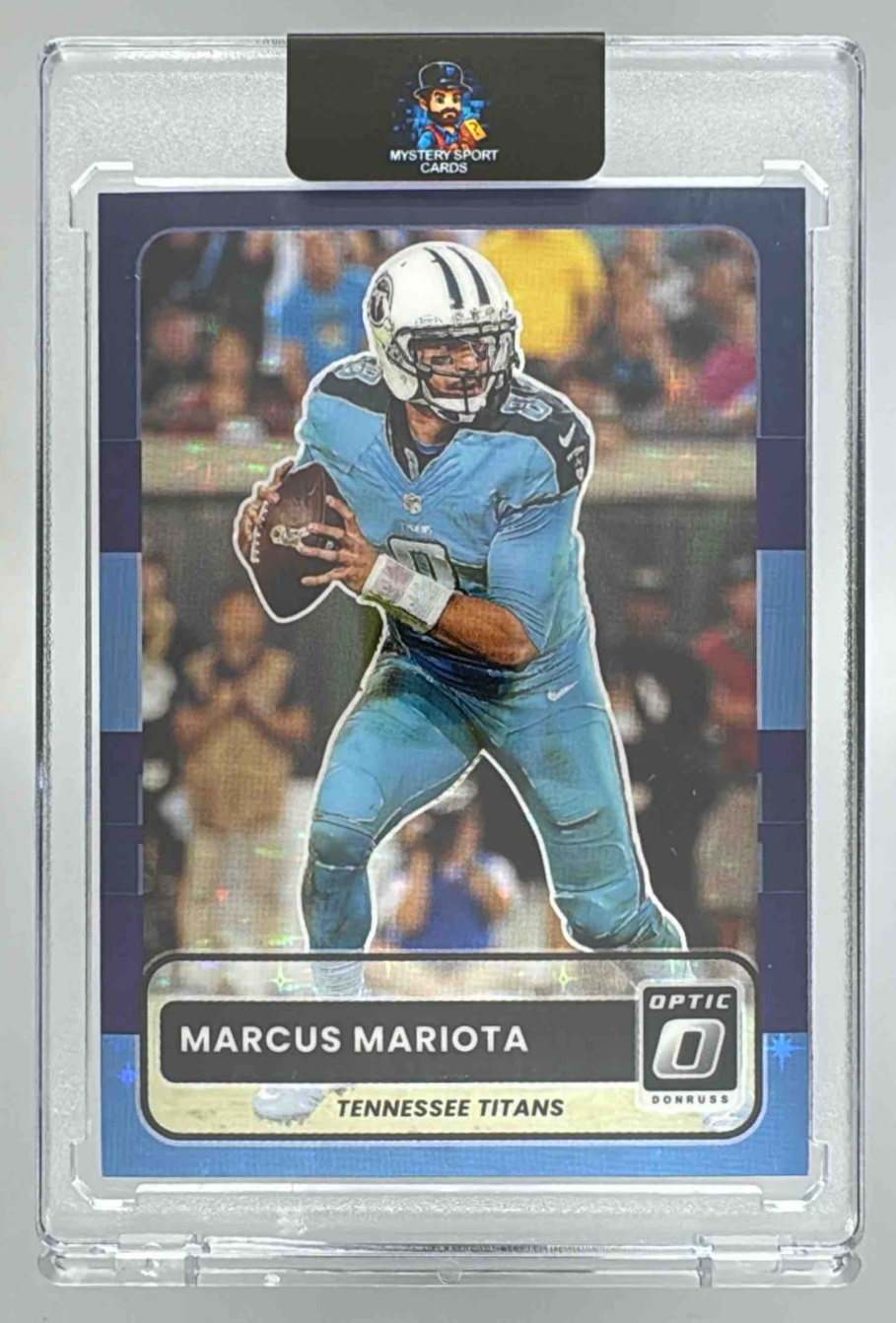 Card image for 2025 Panini Donruss Optic Marcus Mariota 2015 Retro Purple Stars Prizm /25 #21 Titans
