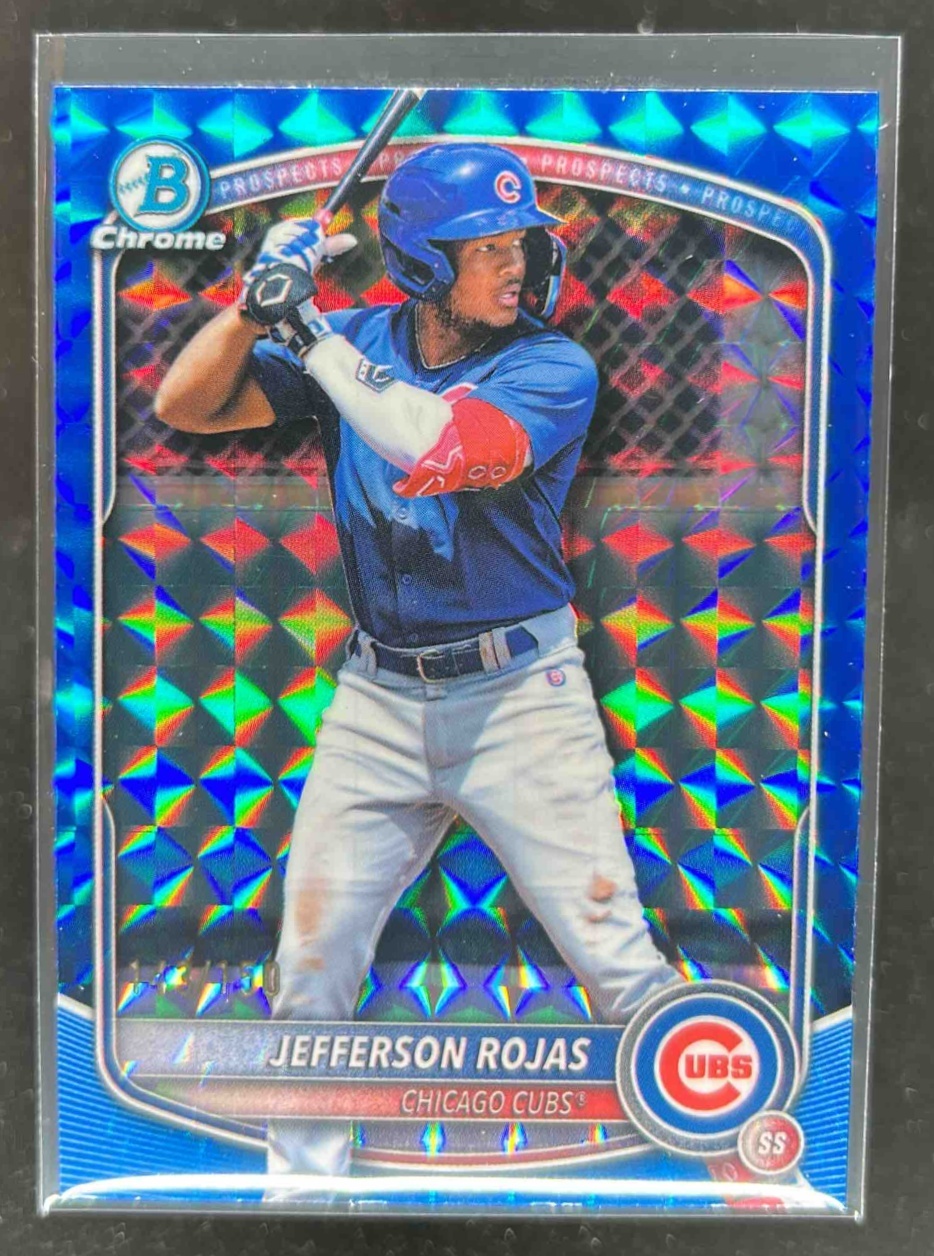 Card image for Jefferson Rojas 2025 Bowman Draft Chrome Blue Geometric Refractor /150
