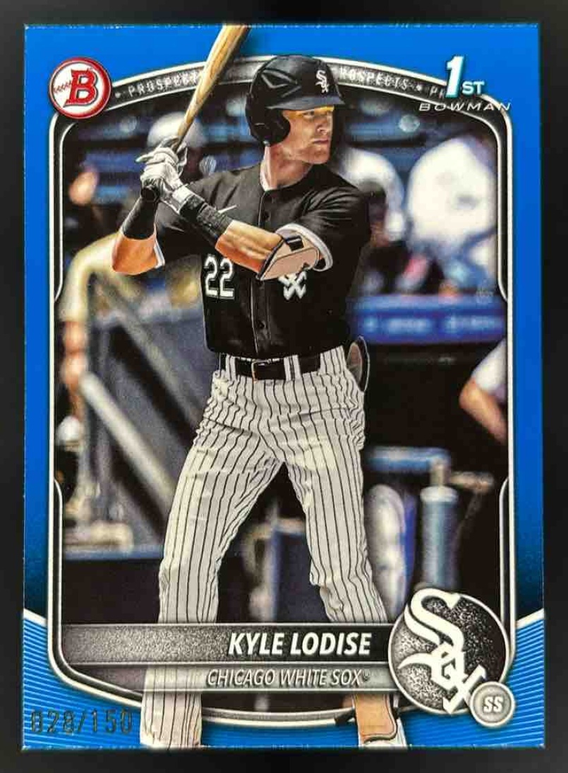Card image for 2025 Bowman Draft Kyle Lodise Blue Border /150 #BD-144 White Sox