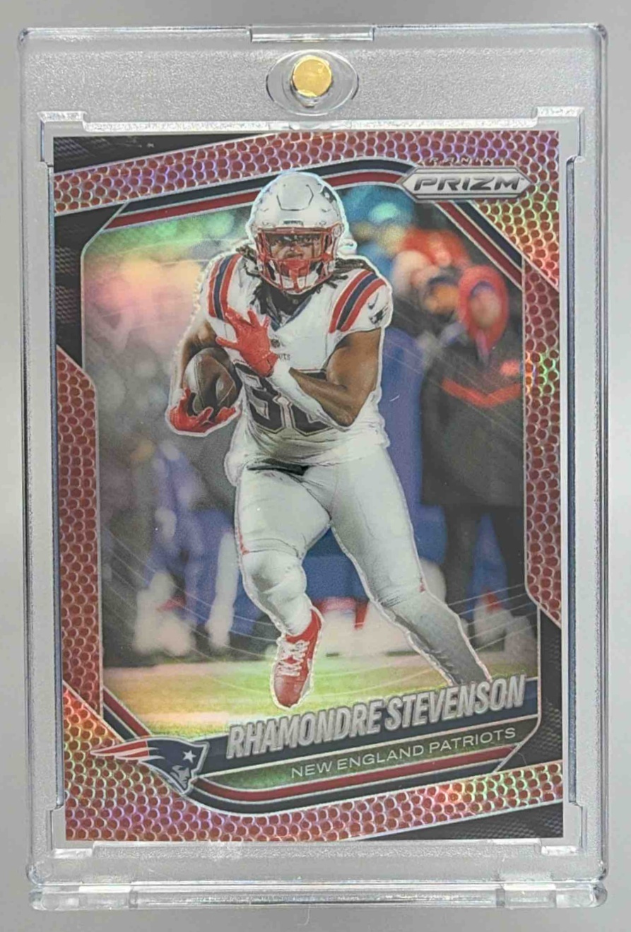 Card image for 2025 Panini Prizm Rhamondre Stevenson Pigskin /180 #84 Patriots