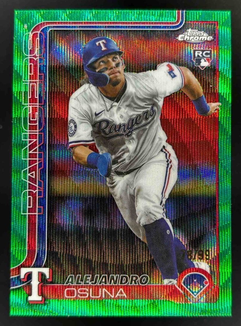 Card image for 2025 Topps Chrome Update Alejandro Osuna Green Wave Refractor /99 RC