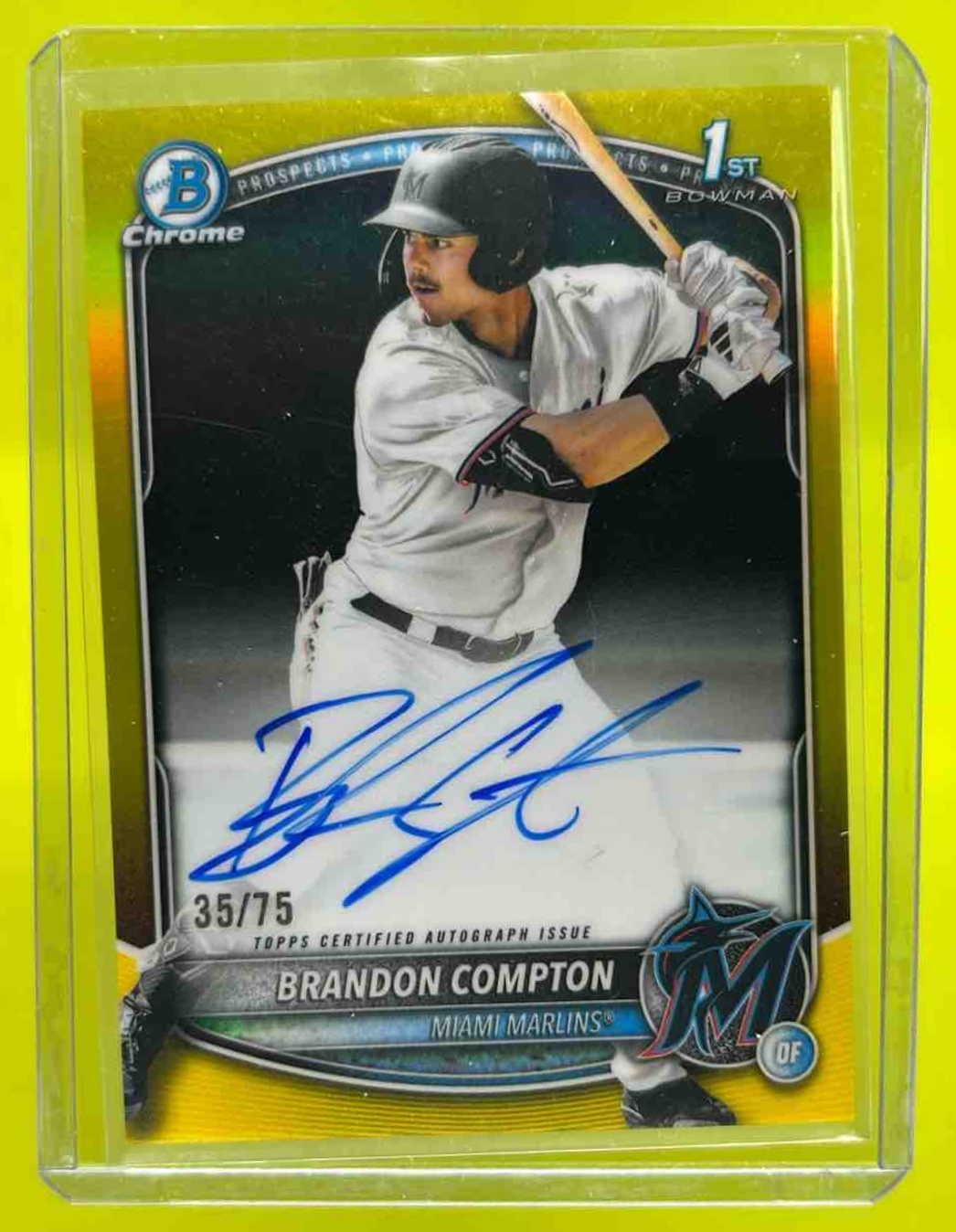 Brandon Compton 2025 Bowman Draft Chrome Prospect Auto Yellow Refractor /75