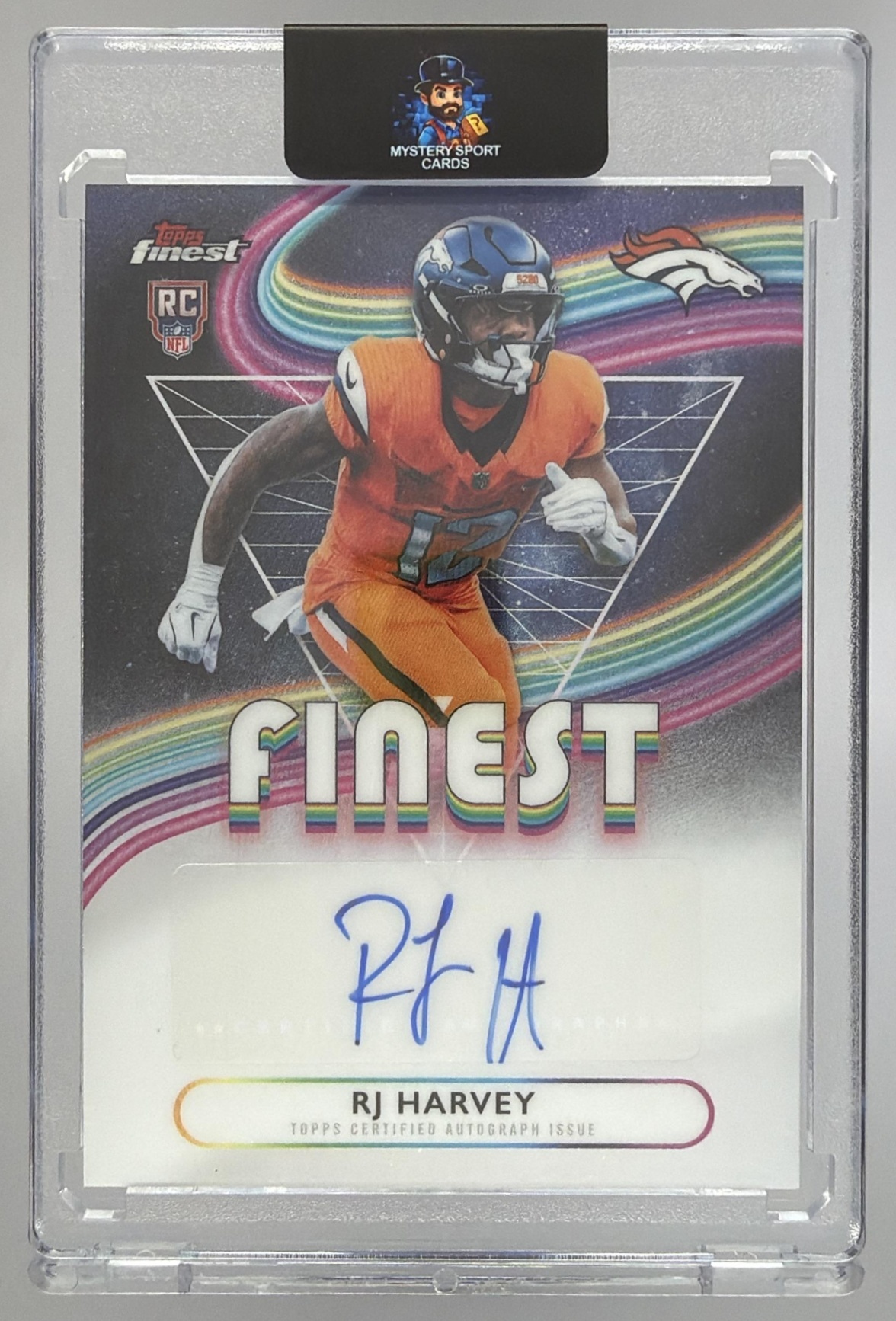 Card image for 2025 Topps Football Finest RJ Harvey Rookie Auto #RFA-RJH RC Denver Broncos